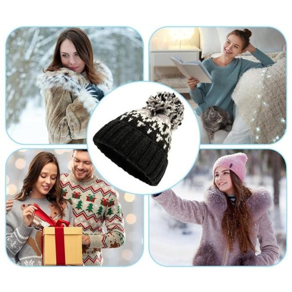 CZAPKA ZIMOWA DAMSKA Z POMPONEM BEANIE OCIEPLANA NA ZIMĘ CZARNA - obrazek 7