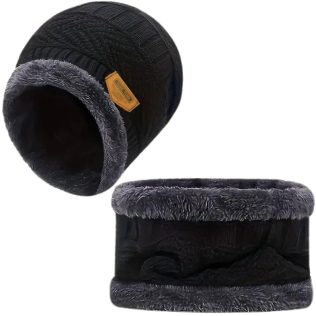 CZAPKA I KOMIN ZESTAW MĘSKA DAMSKA ZIMOWA CIEPŁA DWUWARSTWOWA BEANIE CZARNY
