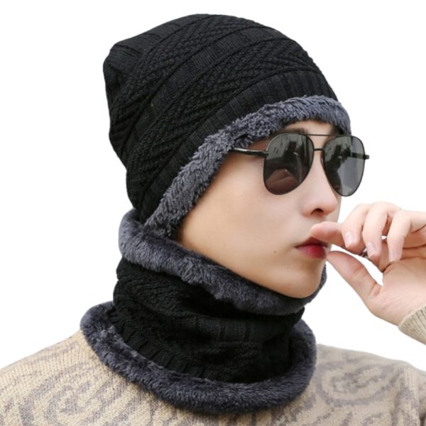 CZAPKA I KOMIN ZESTAW MĘSKA DAMSKA ZIMOWA CIEPŁA DWUWARSTWOWA BEANIE CZARNY - obrazek 8