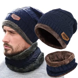 CZAPKA I KOMIN ZESTAW MĘSKA DAMSKA ZIMOWA CIEPŁA DWUWARSTWOWA BEANIE GRANAT
