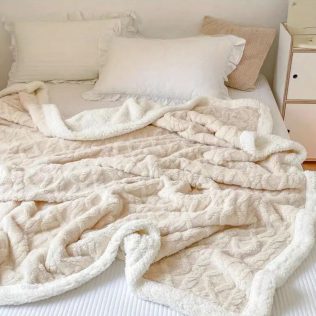 MIĘKKI KOC NARZUTA PLED NA ŁÓŹKO BARANEK SHERPA CIEPŁY 160X220 GRUBY DWUSTRONNY