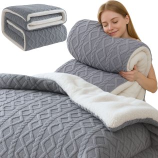 KOŁDRA CIEPŁA ZIMOWA PUSZYSTA 150X200 GRUBY KOC DWUSTRONNY BARANEK 4,2 KG SZARA