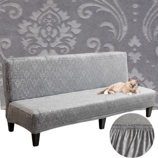 POKROWIEC NA WERSALKĘ SOFĘ WELUR TŁOCZONY ORNAMENT PREMIUM 190-210 CM SZARY