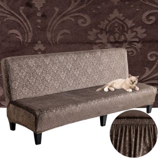 POKROWIEC NA WERSALKĘ SOFĘ WELUR TŁOCZONY ORNAMENT PREMIUM 190-210 BRĄZOWY