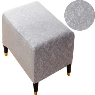 POKROWIEC NA PODNÓŻEK PUF WELUR TŁOCZONY ORNAMENT PREMIUM ELASTYCZNY SZARY