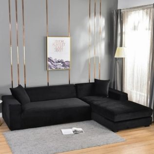 POKROWIEC NA NAROŻNIK KANAPĘ SOFĘ WELUR PREMIUM AKSAMIT PRAWY 2+2OS CZARNY