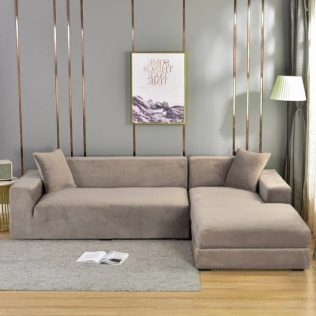 POKROWIEC NA NAROŻNIK KANAPĘ SOFĘ WELUR PREMIUM AKSAMIT PRAWY 2+2OS BEŻOWY