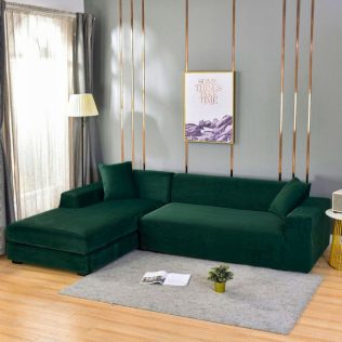 POKROWIEC NA NAROŻNIK KANAPĘ SOFĘ WELUR PREMIUM AKSAMIT LEWY 3+3OS CIEMNY ZIELONY
