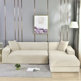 POKROWIEC NA NAROŻNIK KANAPĘ SOFĘ WELUR PREMIUM AKSAMIT PRAWY 3+3OS KREMOWY