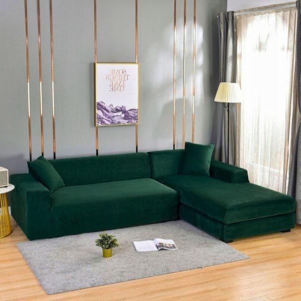 POKROWIEC NA NAROŻNIK KANAPĘ SOFĘ WELUR PREMIUM AKSAMIT PRAWY 3+3OS CIEMNY ZIELONY - obrazek 8
