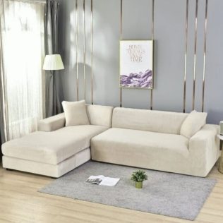 POKROWIEC NA NAROŻNIK KANAPĘ SOFĘ WELUR PREMIUM AKSAMIT LEWY 3+3OS KREMOWY