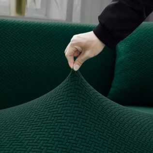POKROWIEC NA WERSALKĘ SOFĘ ELASTYCZNY ŻAKARD JODEŁKA PREMIUM 190-210 CM CIEMNY ZIELONY