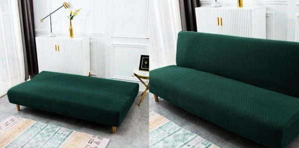 POKROWIEC NA WERSALKĘ SOFĘ ELASTYCZNY ŻAKARD JODEŁKA PREMIUM 190-210 CM CIEMNY ZIELONY - obrazek 6