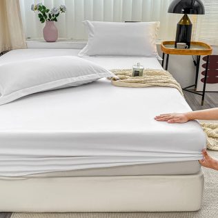 PRZEŚCIERADŁO Z GUMKĄ 90×200 NA MATERAC MIĘKKIE GŁADKIE Z BAWEŁNĄ  BIAŁE