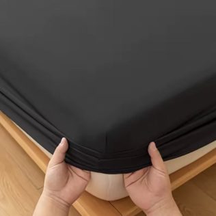 PRZEŚCIERADŁO Z GUMKĄ 160×200 NA MATERAC MIĘKKIE GŁADKIE Z BAWEŁNĄ  CZARNY