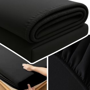 PRZEŚCIERADŁO Z GUMKĄ 90×200 NA MATERAC MIĘKKIE GŁADKIE Z BAWEŁNĄ   CZARNY