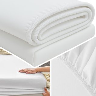 PRZEŚCIERADŁO Z GUMKĄ 160×200 NA MATERAC MIĘKKIE GŁADKIE Z BAWEŁNĄ  BIAŁE