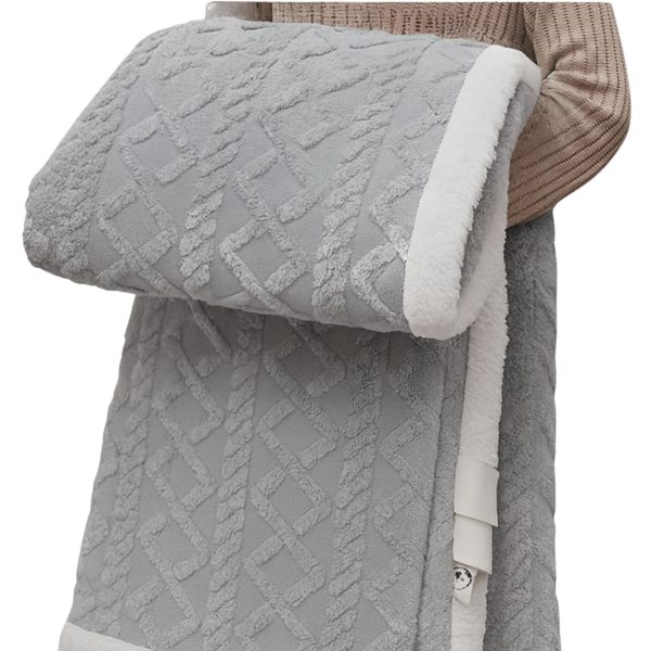 MIĘKKI KOC NARZUTA PLED NA ŁÓŹKO BARANEK SHERPA CIEPŁY 160X220 GRUBY DWUSTR   szary - obrazek 8