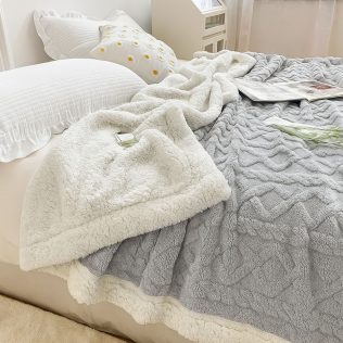 MIĘKKI KOC NARZUTA PLED NA ŁÓŹKO BARANEK SHERPA CIEPŁY 160X220 GRUBY DWUSTR   szary