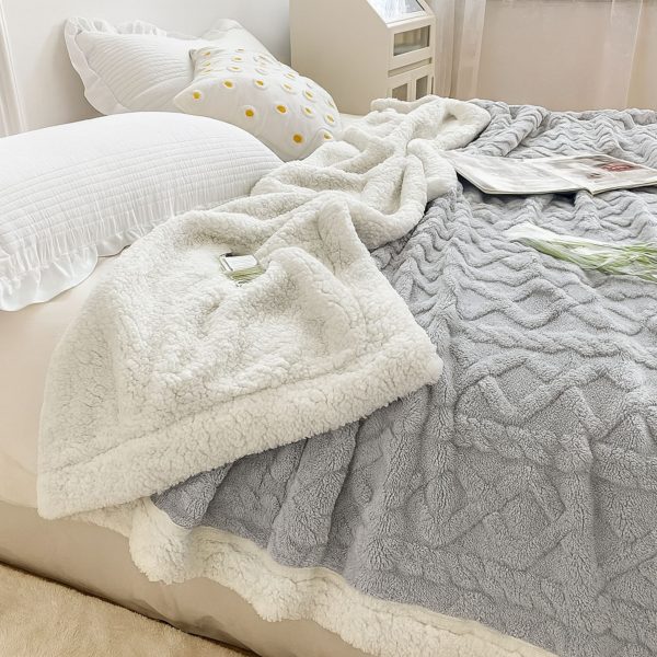 MIĘKKI KOC NARZUTA PLED NA ŁÓŹKO BARANEK SHERPA CIEPŁY 160X220 GRUBY DWUSTR   szary - obrazek 3