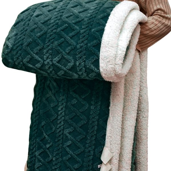 MIĘKKI KOC NARZUTA PLED NA ŁÓŹKO BARANEK SHERPA CIEPŁY 160X220 GRUBY DWUSTR  szmaragdowy - obrazek 8