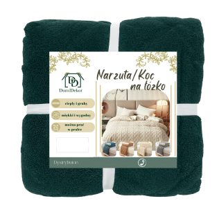 MIĘKKI KOC NARZUTA PLED NA ŁÓŹKO BARANEK SHERPA CIEPŁY 220X230 GRUBY DWUSTRONNY  szmaragdowy