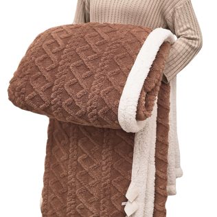 MIĘKKI KOC NARZUTA PLED NA ŁÓŹKO BARANEK SHERPA CIEPŁY 160X220 GRUBY DWUSTRONNY  brązowy