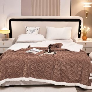 MIĘKKI KOC NARZUTA PLED NA ŁÓŹKO BARANEK SHERPA CIEPŁY 160X220 GRUBY DWUSTRONNY  brązowy
