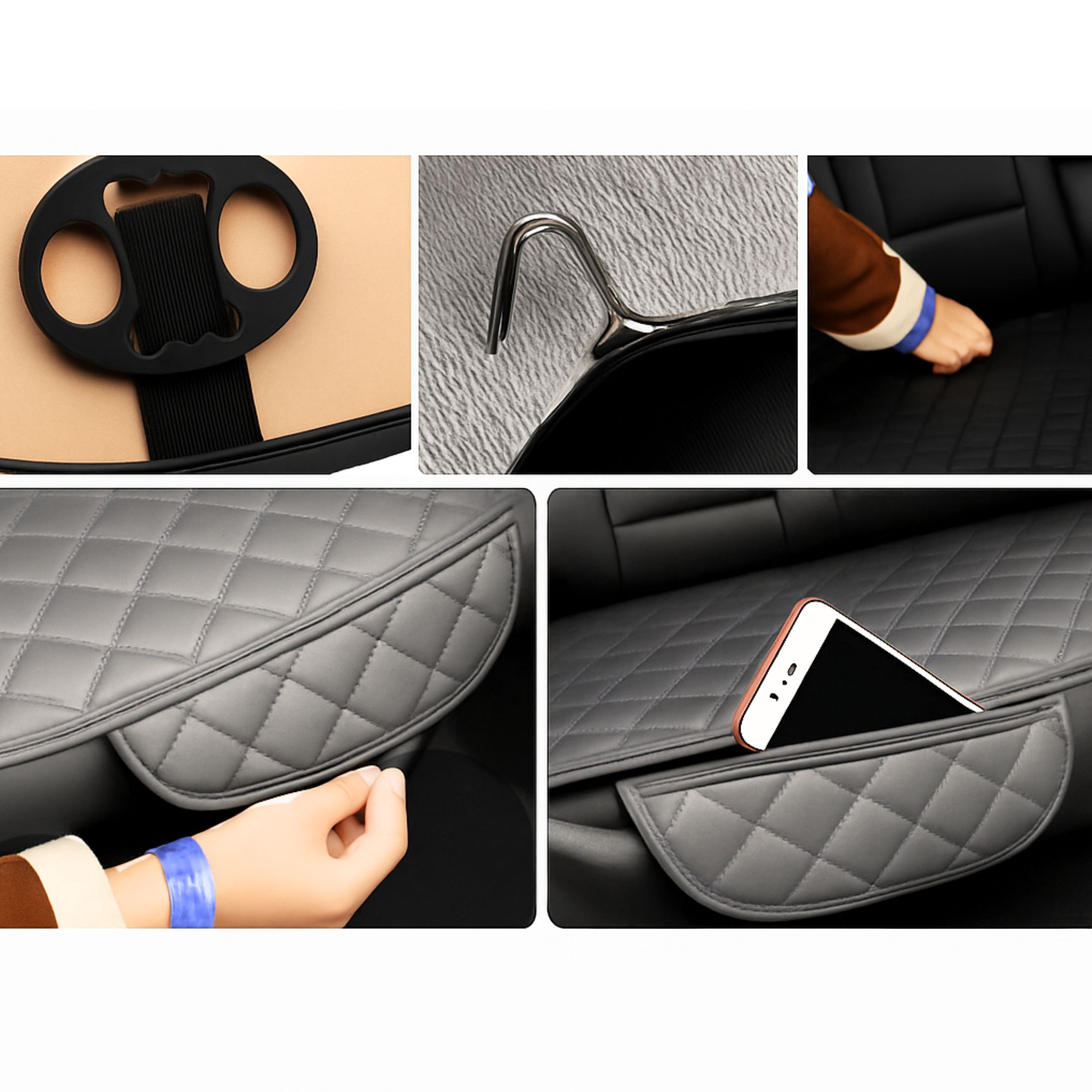 MATA OCHRONNA NA TYLNĄ KANAPĘ SAMOCHODOWĄ POD FOTELIK UNIWERSALNA EKO SKÓRA SZARA - obrazek 9