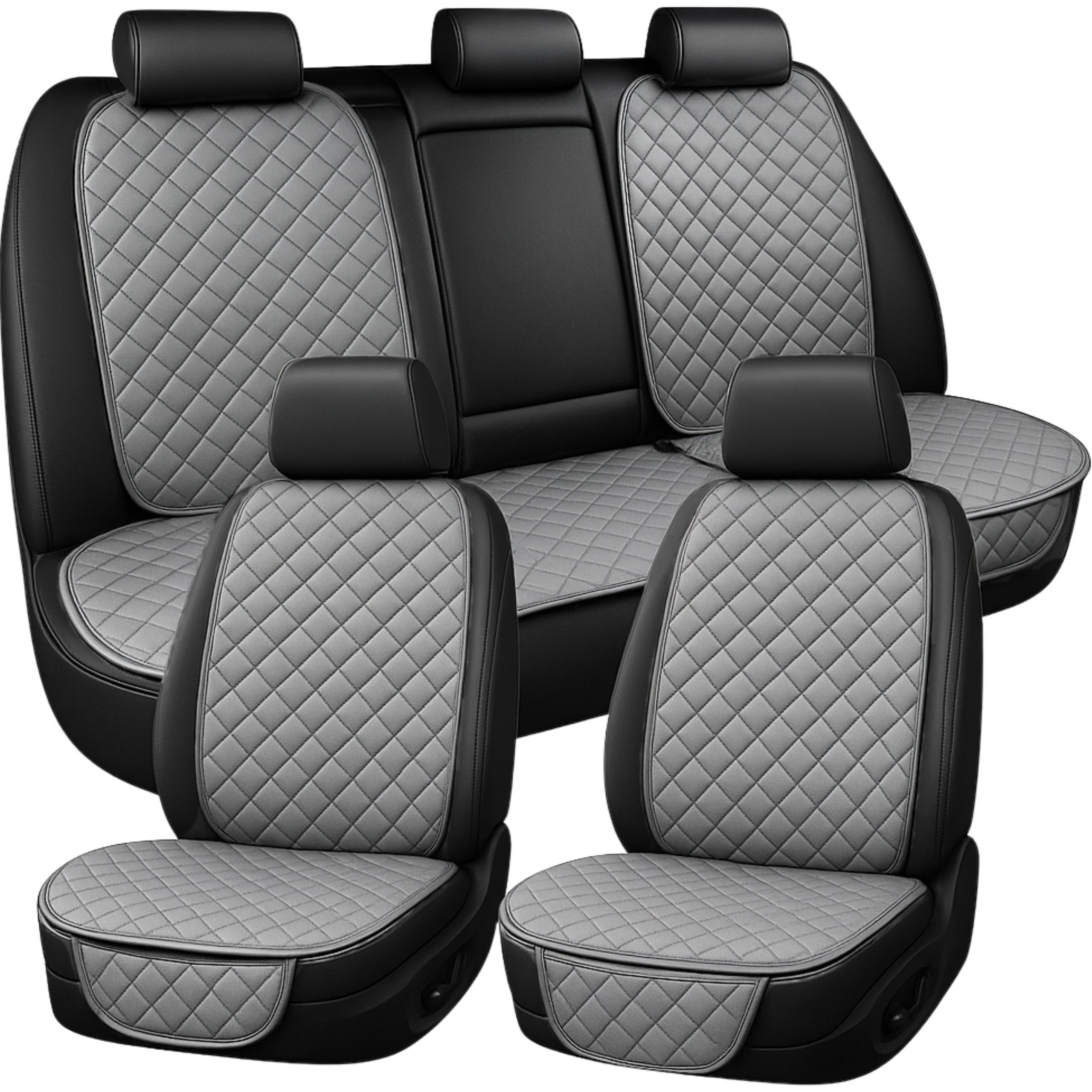 MATA OCHRONA NA FOTELE SAMOCHODOWE SKÓRZANE SKÓRA STUCZNA UNIWERSALNE KOMPLET szare