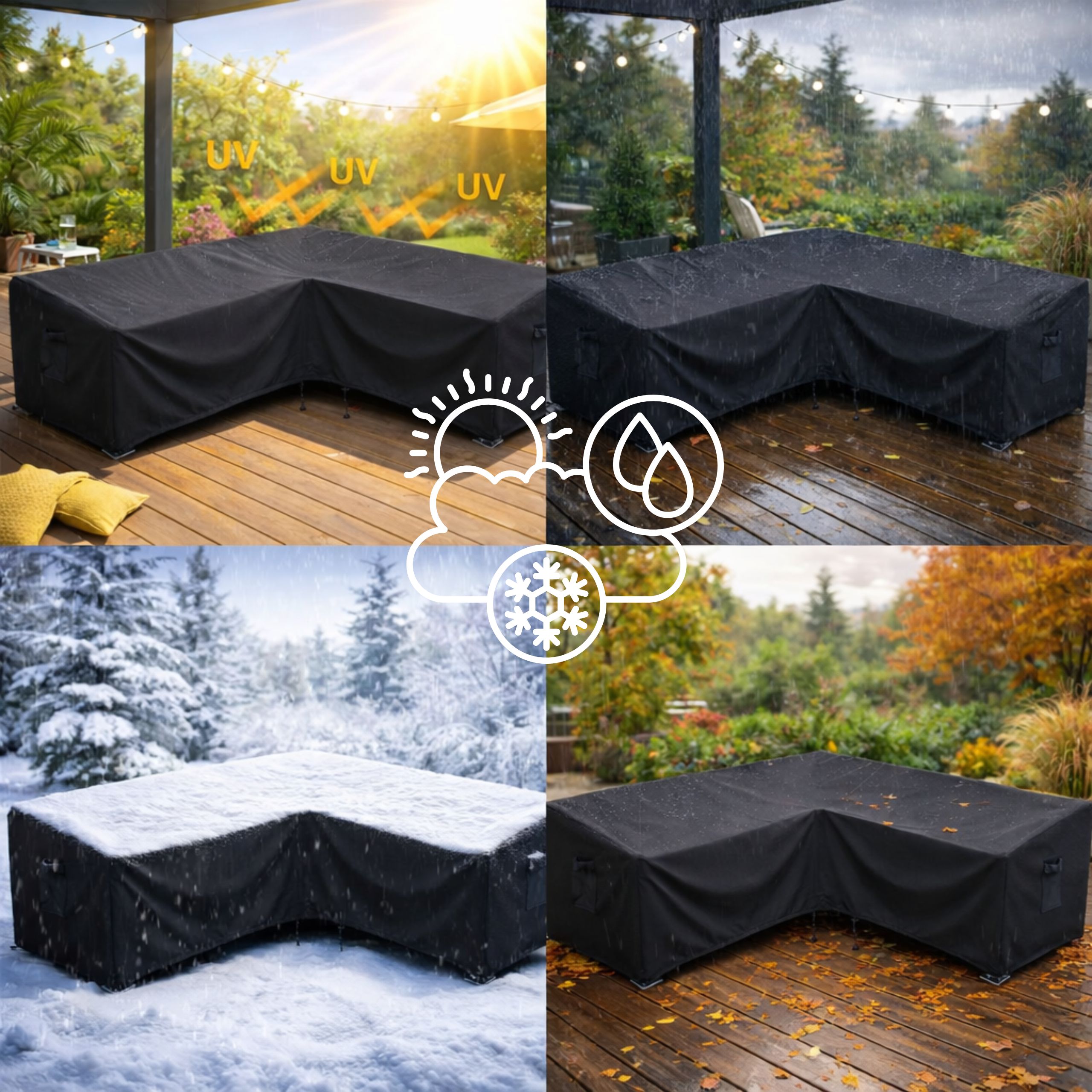 POKROWIEC NA MEBLE OGRODOWE NAROŻNIK WODOODPORNY 250x250x100 OXFORD CZARNY - obrazek 10