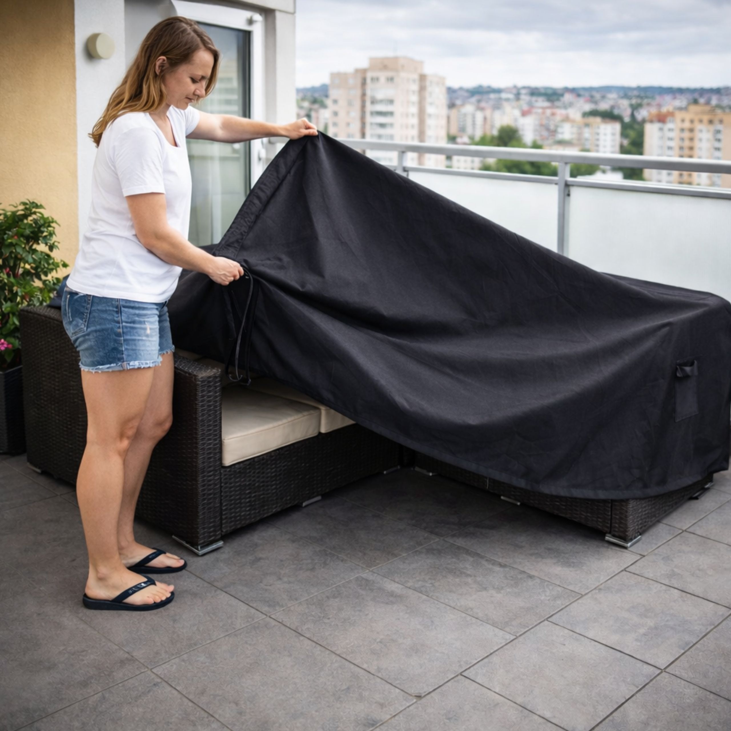 POKROWIEC NA MEBLE OGRODOWE NAROŻNIK WODOODPORNY 250x250x100 OXFORD CZARNY - obrazek 8