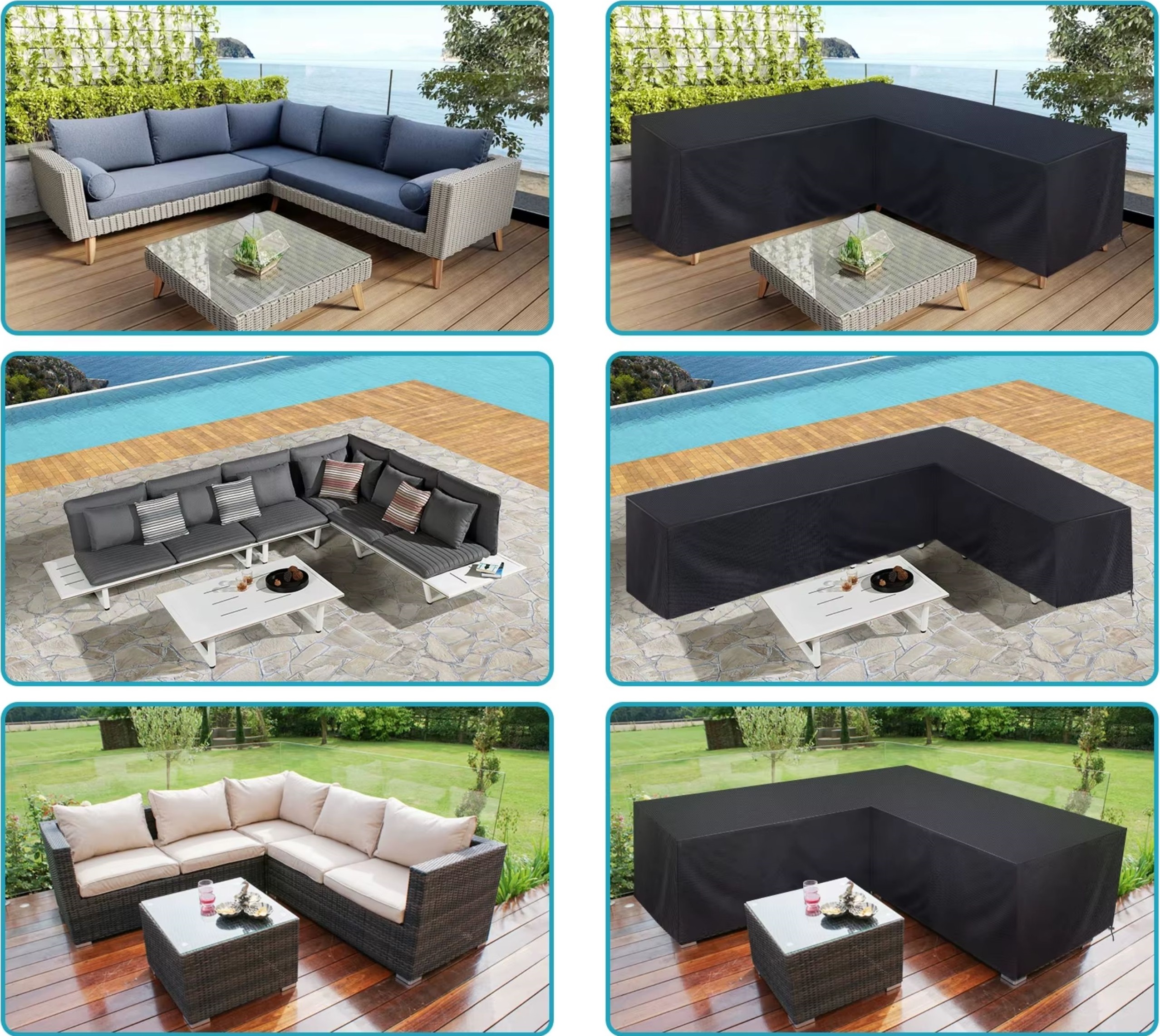 POKROWIEC NA MEBLE OGRODOWE NAROŻNIK WODOODPORNY 250x250x100 OXFORD CZARNY - obrazek 6