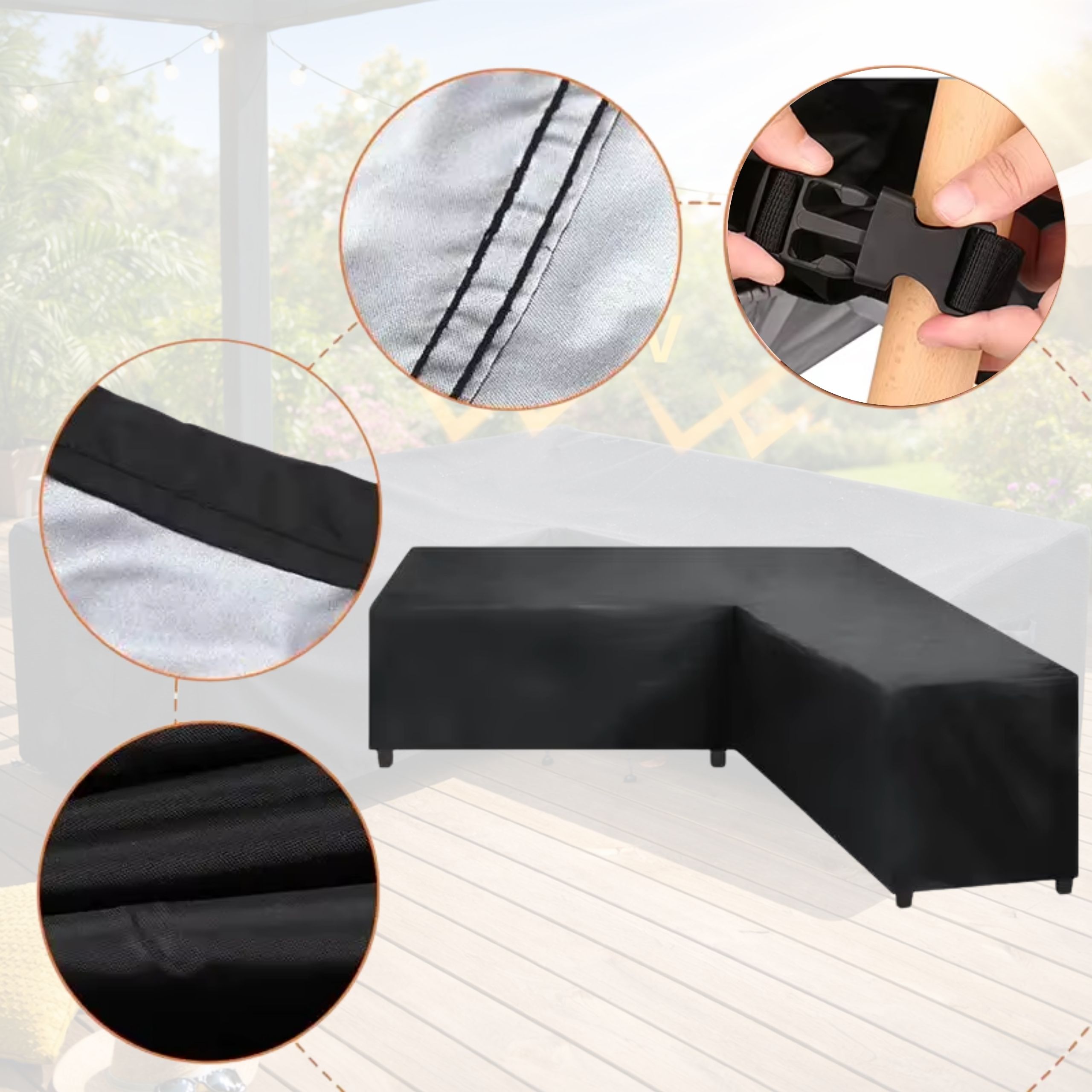 POKROWIEC NA MEBLE OGRODOWE NAROŻNIK WODOODPORNY 250x250x100 OXFORD CZARNY - obrazek 3