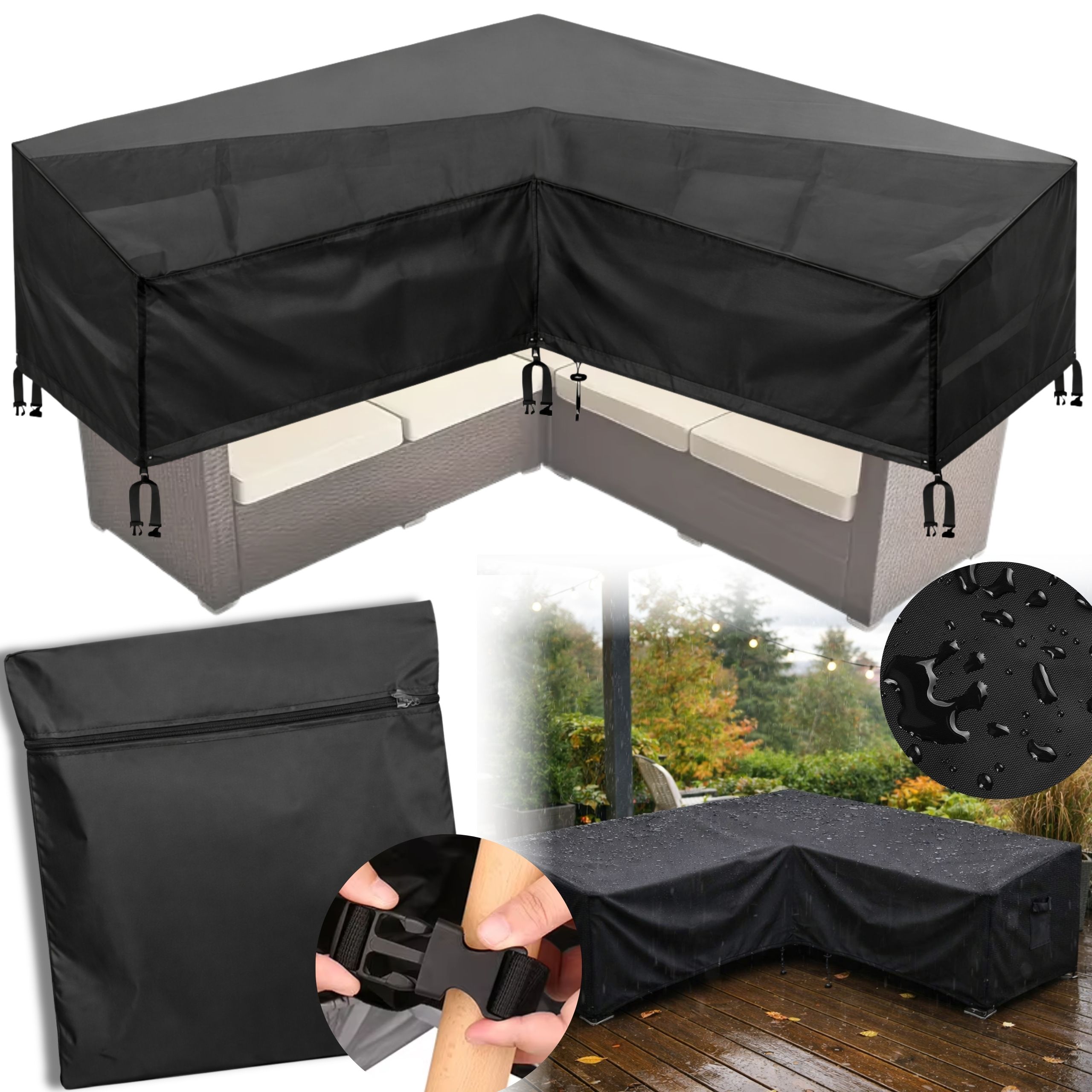 POKROWIEC NA MEBLE OGRODOWE NAROŻNIK WODOODPORNY 250x250x100 OXFORD CZARNY