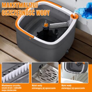 MOP OBROTOWY PŁASKI DWUKOMOROWE WIADRO SEPARACJA BRUDNEJ WODY + 3 WKŁADY
