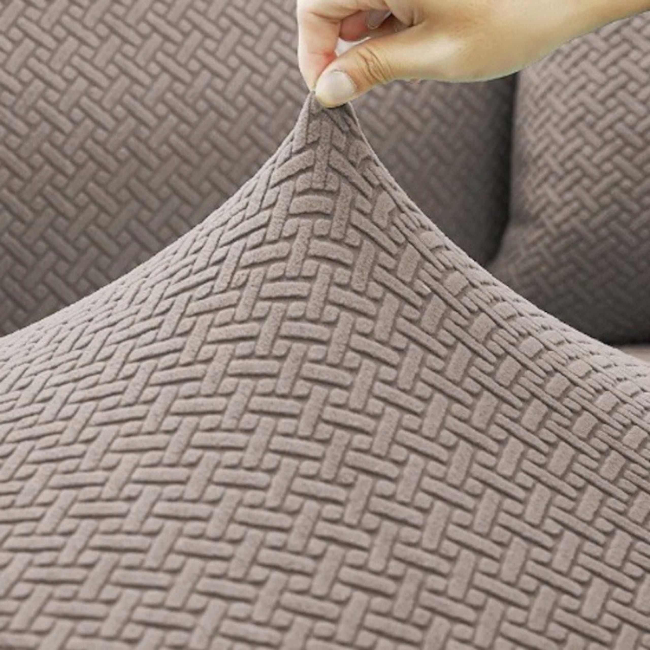 POKROWIEC NA KRZESŁO ŻAKARD JODEŁKA 4SZT ELASTYCZNY OEKO-TEX UNIWERSALNY BEŻOWY - obrazek 5