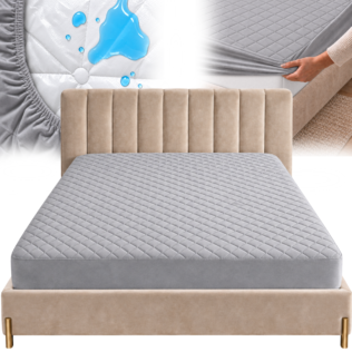 POKROWIEC NA MATERAC PRZEŚCIERADŁO PIKOWANY WELUR WODOODPORNY 160×200 CM